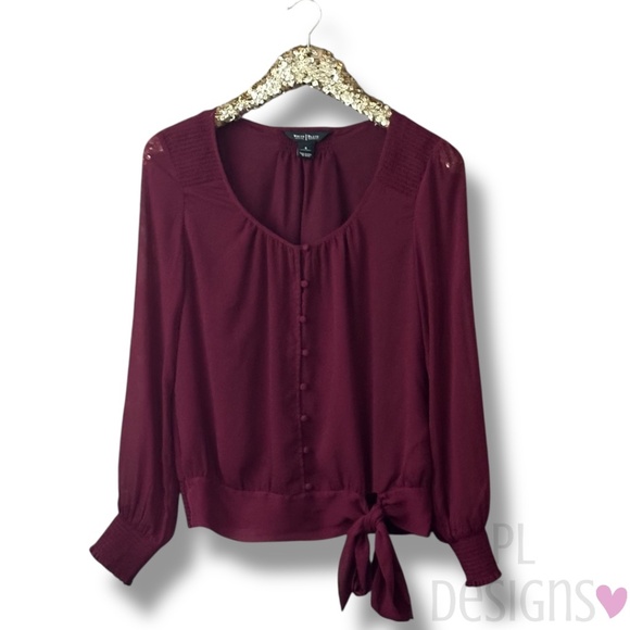 White House Black Market Sheer Burgundy Blouse - Picture 1 of 6
